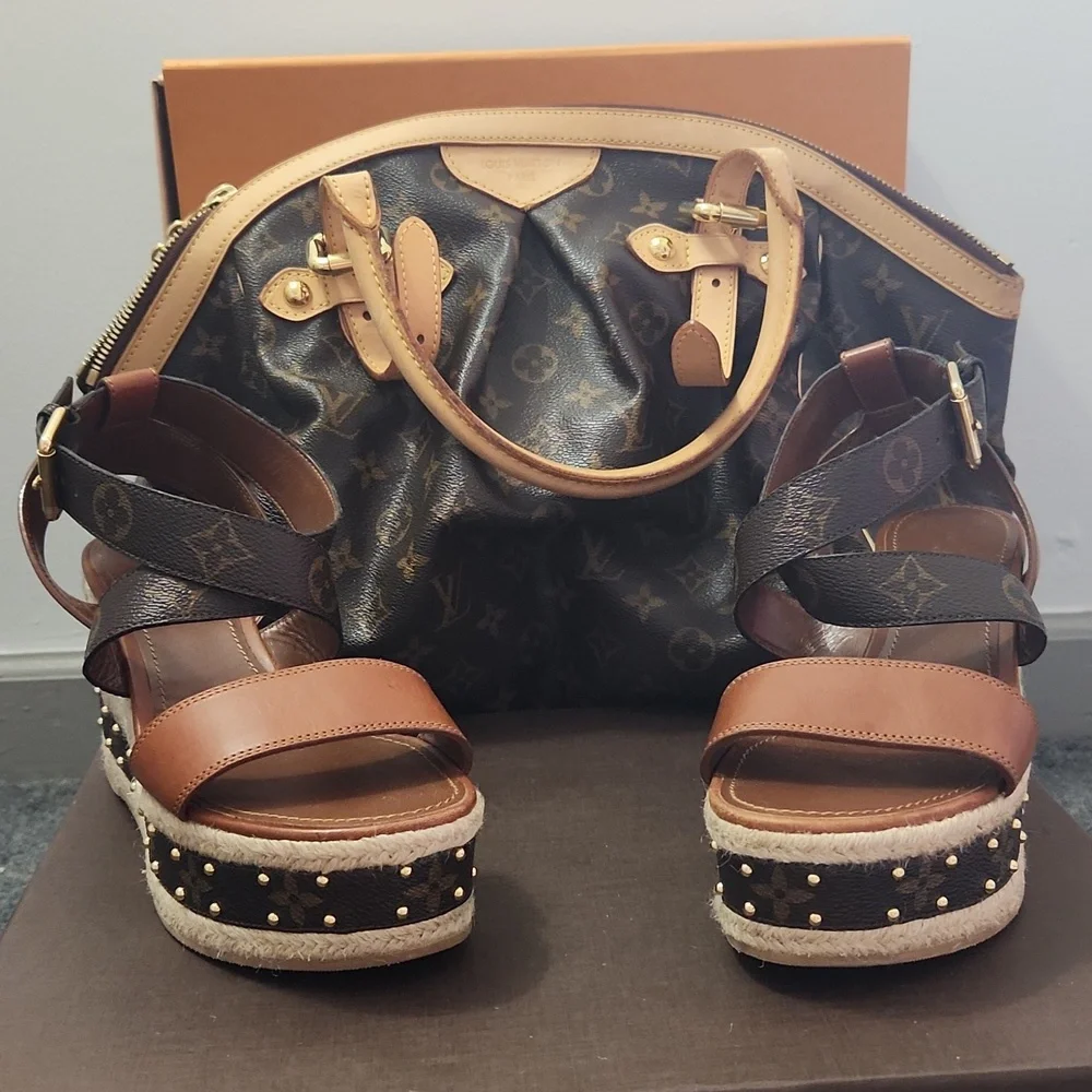 Louis Vuitton Brown Monogram Leather Platform Espadrille Sandals